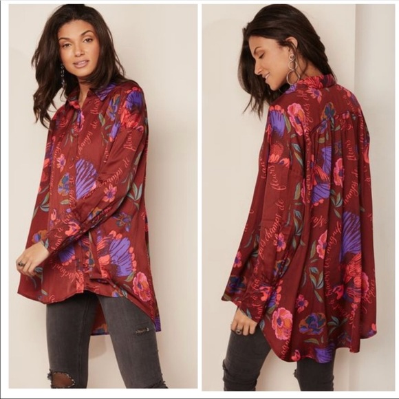 🌺FREE PEOPLE🌺 SILKY NIGHTS BLOUSE 🌺 - Picture 2 of 6